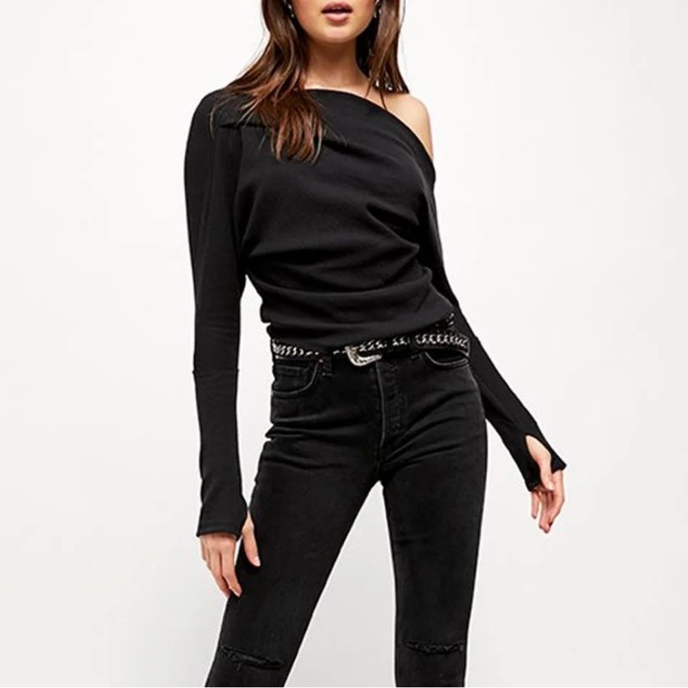 Free People Black Fuji Off The Shoulder Thermal Top